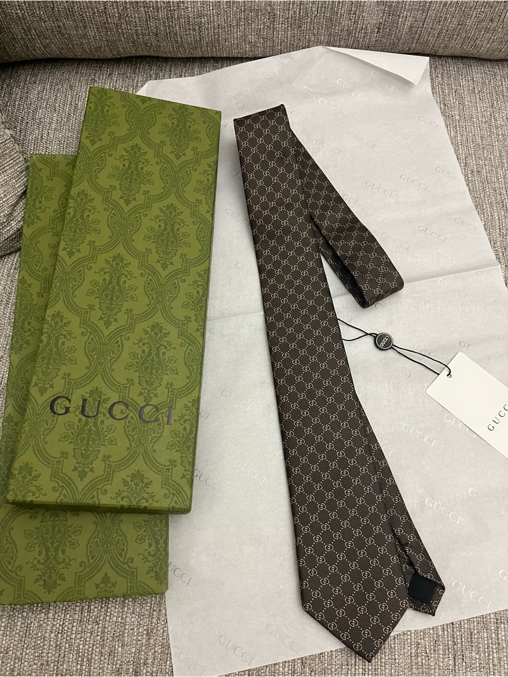 Gucci Brown GG Monogram Silk Tie